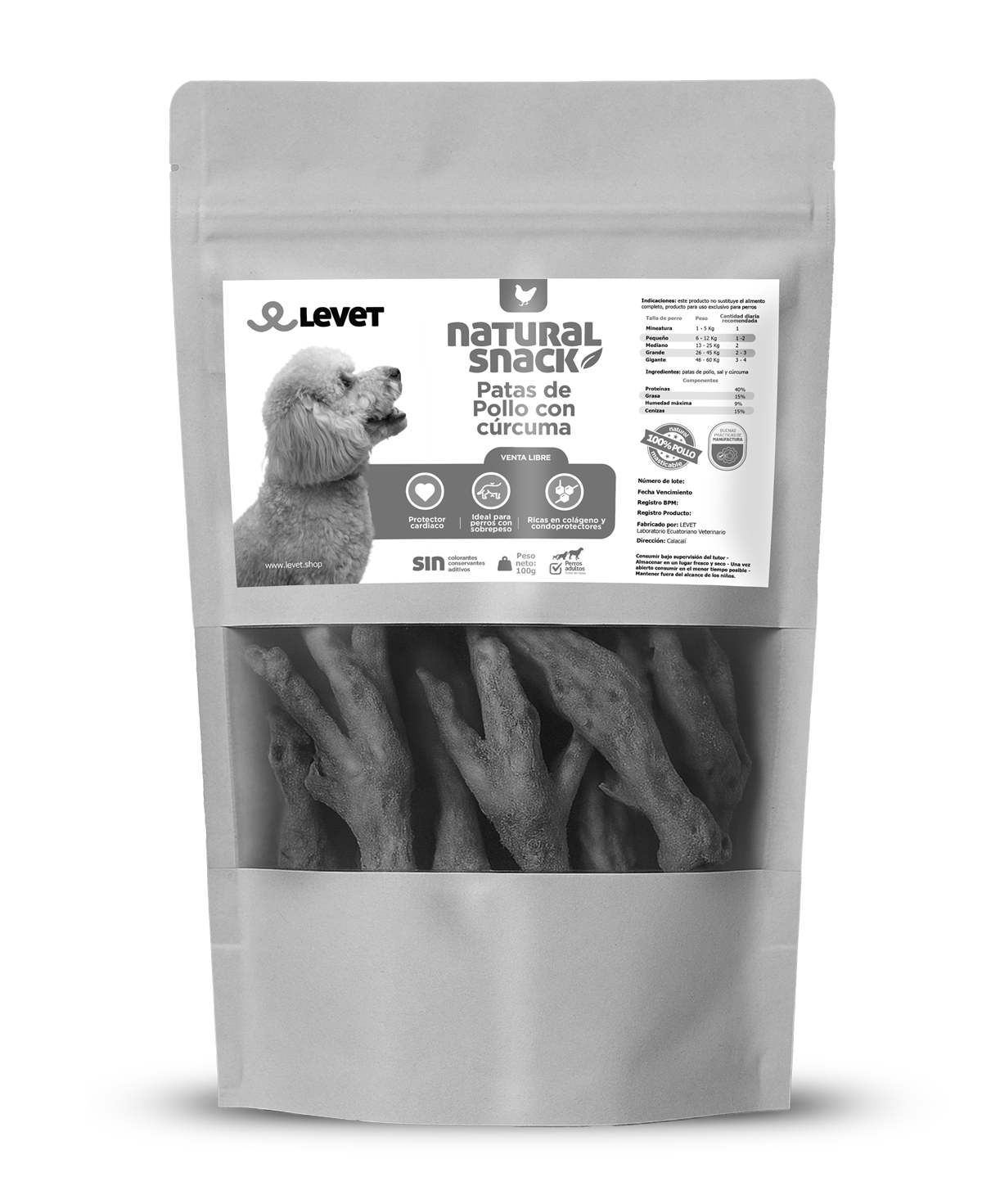 Patas de pollo con cúrcuma - alimento para mascotas