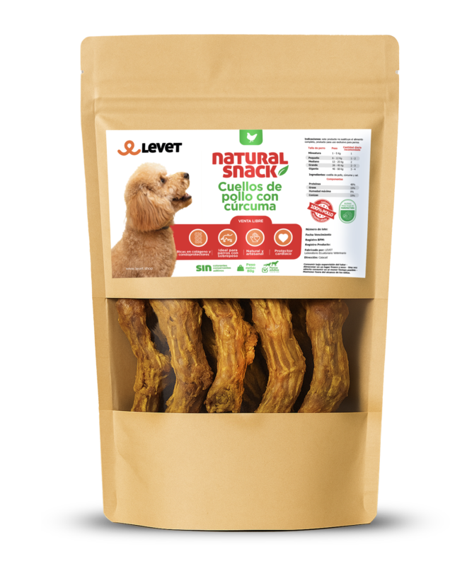 Cuellos de pollo con cúrcuma. Snack natural para razas pequeñas.