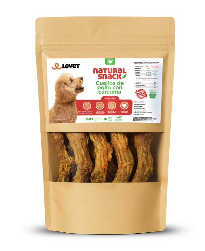 Cuellos de pollo con cúrcuma. Snack natural para razas pequeñas.