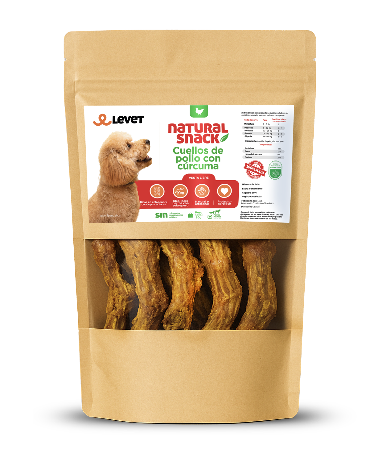 Cuellos de pollo con cúrcuma. Snack natural para razas pequeñas.