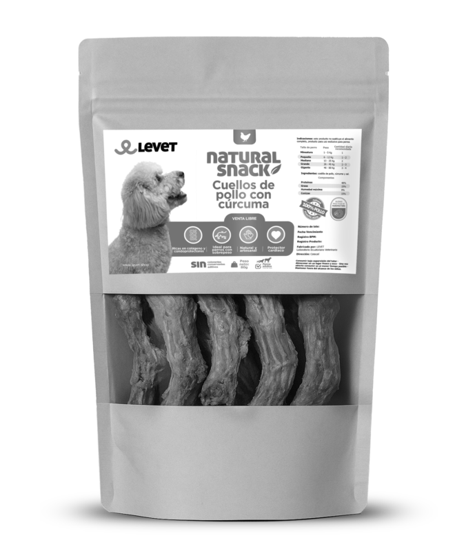 Cuellos de pollo con cúrcuma. Snack natural para razas pequeñas.