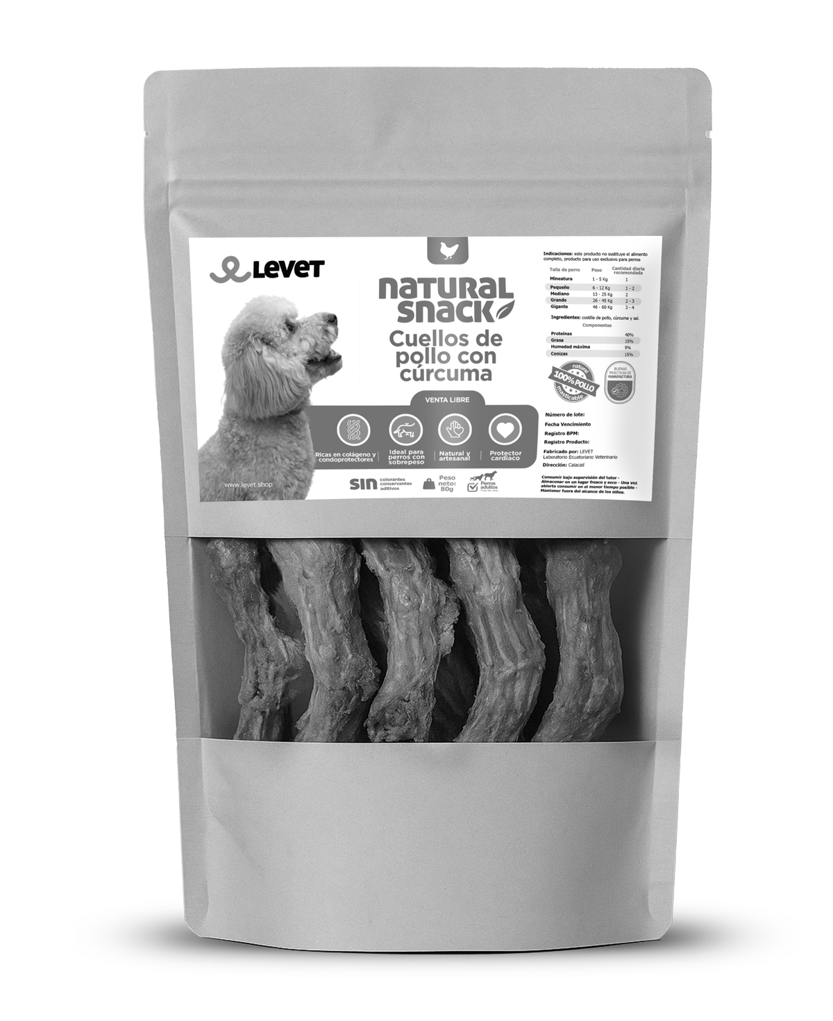 Cuellos de pollo con cúrcuma. Snack natural para razas pequeñas.